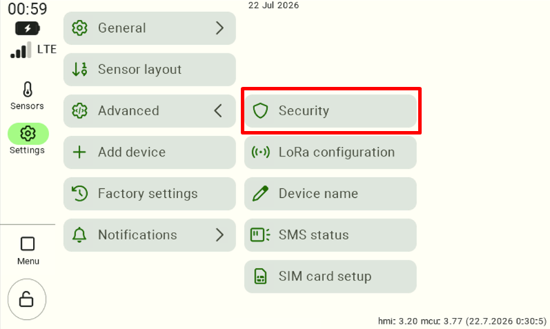 The control panel settings screen with the "Advanced" tab expanded. To edit the accessibility options, the user must locate and click the "Security" button, which is highlighted with a red border on the interface.