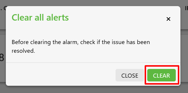 A screenshot of the alarm reset confirmation.