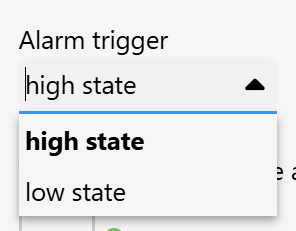 The photo shows the "Alarm Trigger" section in the alarm configuration panel.