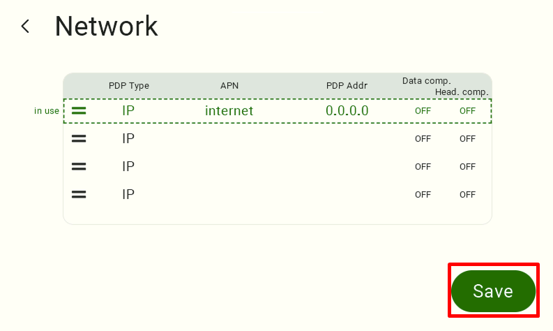 A view of the grid table with the "Save" button selected.